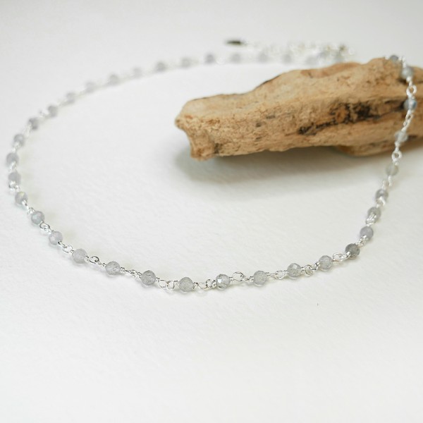 Rosenkranzkette mit 3 mm facettierten Labradoritperlen und 925er Silber