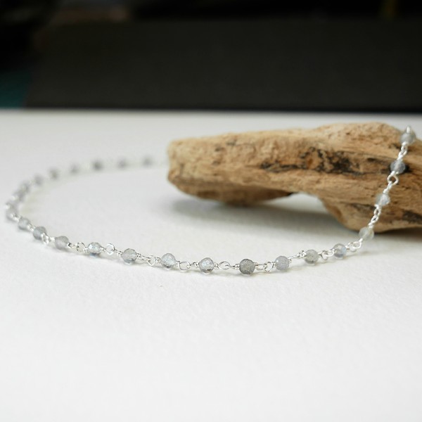 Rosenkranzkette mit 3 mm facettierten Labradoritperlen und 925er Silber