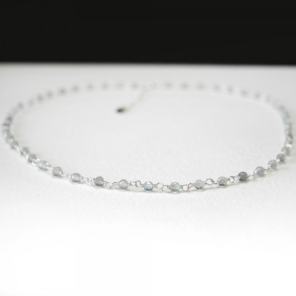 Rosenkranzkette mit 3 mm facettierten Labradoritperlen und 925er Silber
