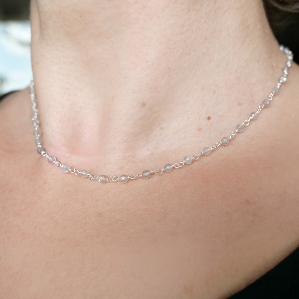 Rosenkranzkette mit 3 mm facettierten Labradoritperlen und 925er Silber