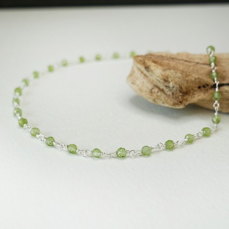 Rosenkranzkette mit 3 mm facettierten Peridotperlen und 925er Silber