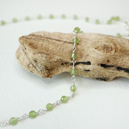 Rosenkranzkette mit 3 mm facettierten Peridotperlen und 925er Silber