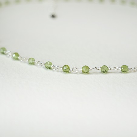Rosenkranzkette mit 3 mm facettierten Peridotperlen und 925er Silber