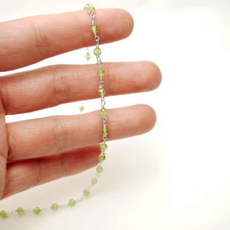 Rosenkranzkette mit 3 mm facettierten Peridotperlen und 925er Silber
