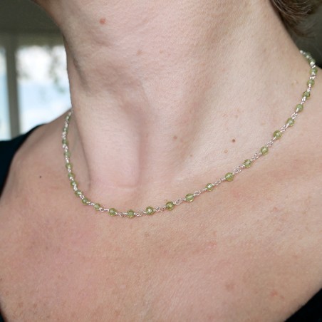 Rosenkranzkette mit 3 mm facettierten Peridotperlen und 925er Silber