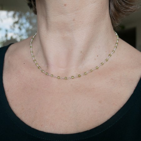 Rosenkranzkette mit 3 mm facettierten Peridotperlen und 925er Silber