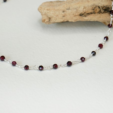 Rosenkranzkette mit 3 mm facettierten Rhodolithperlen und 925er Silber