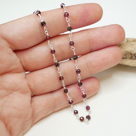 Rosenkranzkette mit 3 mm facettierten Rhodolithperlen und 925er Silber