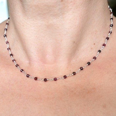 Rosenkranzkette mit 3 mm facettierten Rhodolithperlen und 925er Silber
