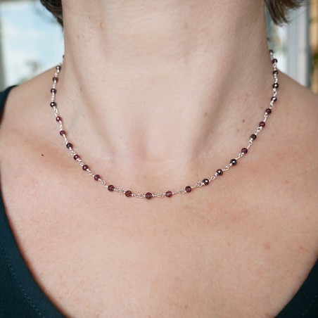 Rosenkranzkette mit 3 mm facettierten Rhodolithperlen und 925er Silber