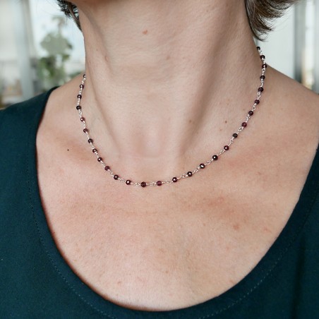 Rosenkranzkette mit 3 mm facettierten Rhodolithperlen und 925er Silber