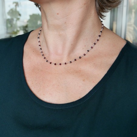 Rosenkranzkette mit 3 mm facettierten Rhodolithperlen und 925er Silber