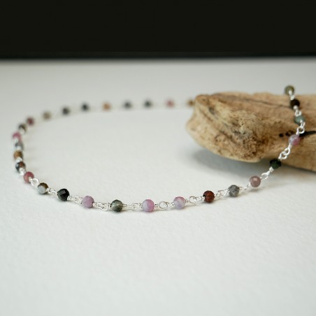 Rosenkranzkette mit 3 mm facettierten Turmalinperlen und 925 Silber
