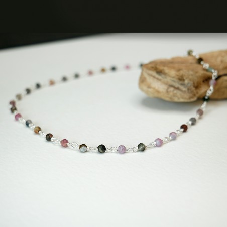 Rosenkranzkette mit 3 mm facettierten Turmalinperlen und 925 Silber
