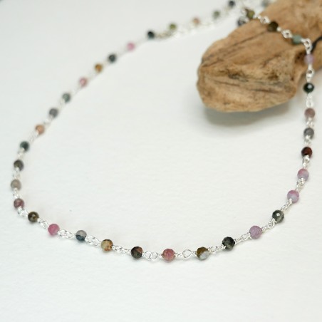 Rosenkranzkette mit 3 mm facettierten Turmalinperlen und 925 Silber