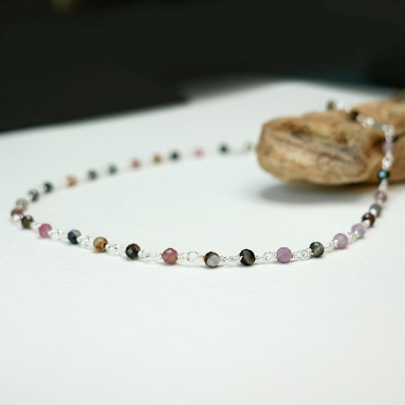 Rosenkranzkette mit 3 mm facettierten Turmalinperlen und 925 Silber