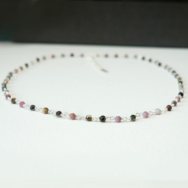 Rosenkranzkette mit 3 mm facettierten Turmalinperlen und 925 Silber