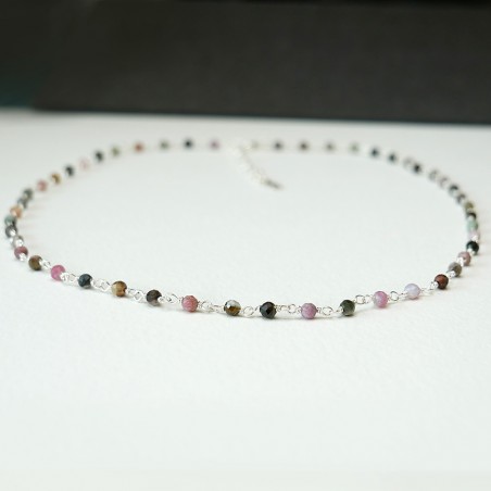 Rosenkranzkette mit 3 mm facettierten Turmalinperlen und 925 Silber