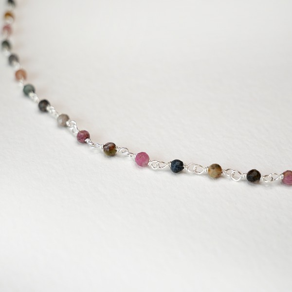 Rosenkranzkette mit 3 mm facettierten Turmalinperlen und 925 Silber
