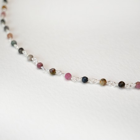 Rosenkranzkette mit 3 mm facettierten Turmalinperlen und 925 Silber