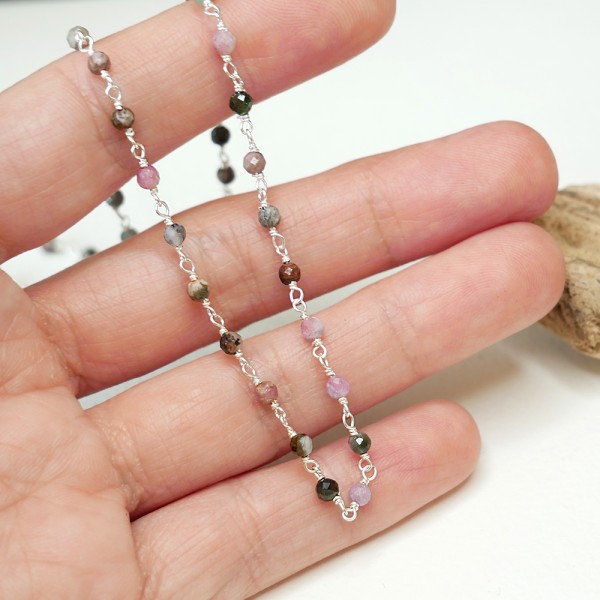 Rosenkranzkette mit 3 mm facettierten Turmalinperlen und 925 Silber