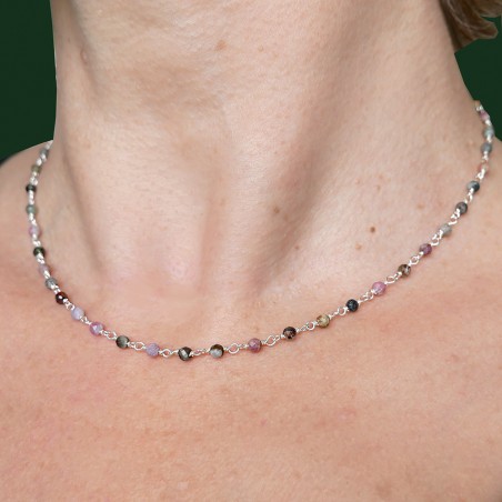 Rosenkranzkette mit 3 mm facettierten Turmalinperlen und 925 Silber