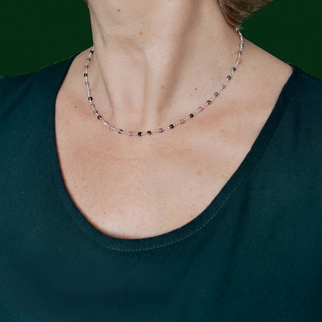 Rosary chain necklace with 3 mm faceted tourmaline beads and 925 silver