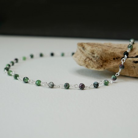 Rosenkranzkette mit 3 mm facettierten Zoisitperlen und 925er Silber