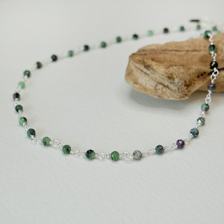 Rosenkranzkette mit 3 mm facettierten Zoisitperlen und 925er Silber