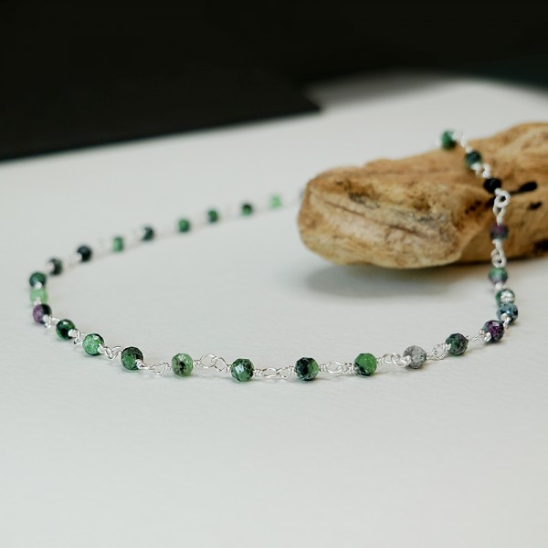 Rosenkranzkette mit 3 mm facettierten Zoisitperlen und 925er Silber