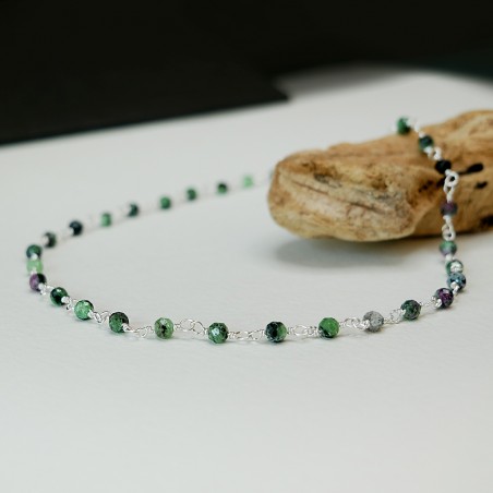Rosenkranzkette mit 3 mm facettierten Zoisitperlen und 925er Silber