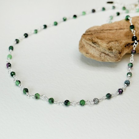 Rosenkranzkette mit 3 mm facettierten Zoisitperlen und 925er Silber