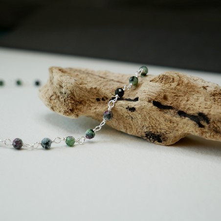 Rosary chain necklace with 3 mm faceted zoisite beads and 925 silver