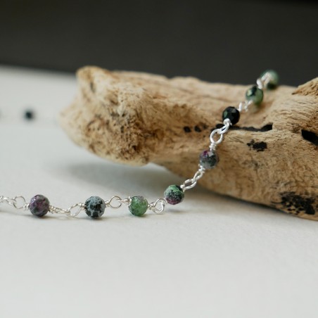 Rosenkranzkette mit 3 mm facettierten Zoisitperlen und 925er Silber