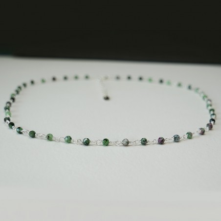 Rosenkranzkette mit 3 mm facettierten Zoisitperlen und 925er Silber