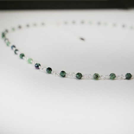 Rosenkranzkette mit 3 mm facettierten Zoisitperlen und 925er Silber