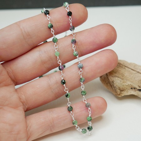 Rosenkranzkette mit 3 mm facettierten Zoisitperlen und 925er Silber