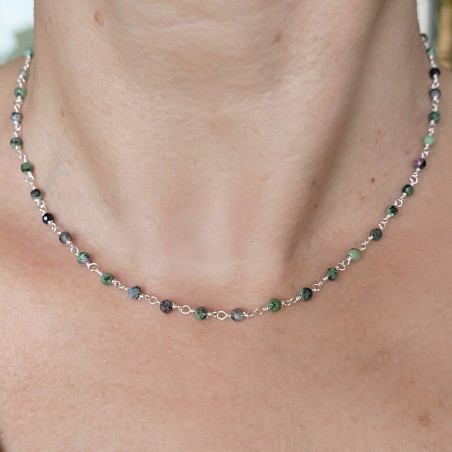 Rosenkranzkette mit 3 mm facettierten Zoisitperlen und 925er Silber