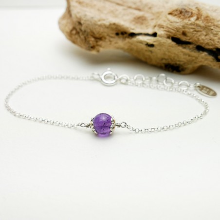 Verstellbares und minimalistisches Armband aus echtem Amethyst aus massivem 925er Silber
