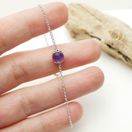 Verstellbares und minimalistisches Armband aus echtem Amethyst aus massivem 925er Silber