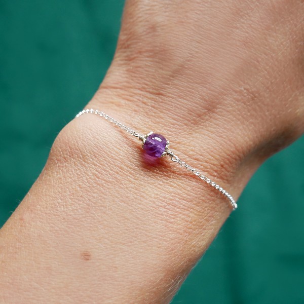 Verstellbares und minimalistisches Armband aus echtem Amethyst aus massivem 925er Silber