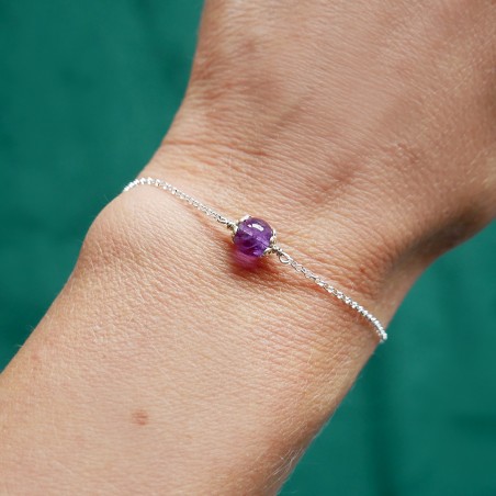Verstellbares und minimalistisches Armband aus echtem Amethyst aus massivem 925er Silber