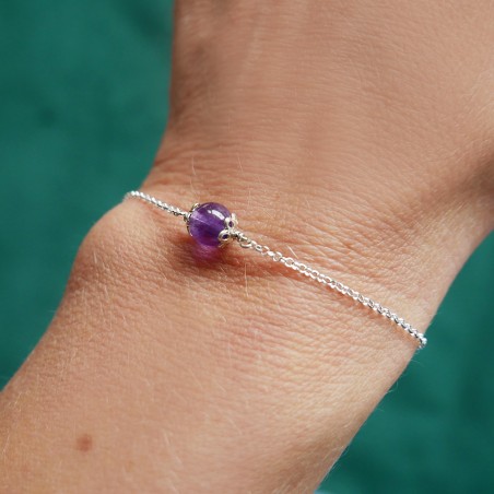 Verstellbares und minimalistisches Armband aus echtem Amethyst aus massivem 925er Silber