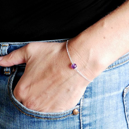 Verstellbares und minimalistisches Armband aus echtem Amethyst aus massivem 925er Silber