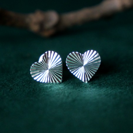 Large Sparkling Heart Stud Earrings in Recycled Sterling Silver with a Textured Finish
