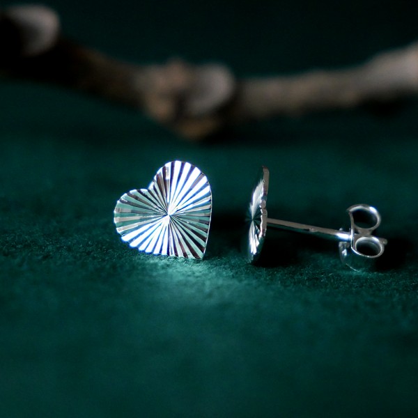 Grande boucles d'oreilles puces cœurs scintillant en argent 925 strié recyclé fines pour femme