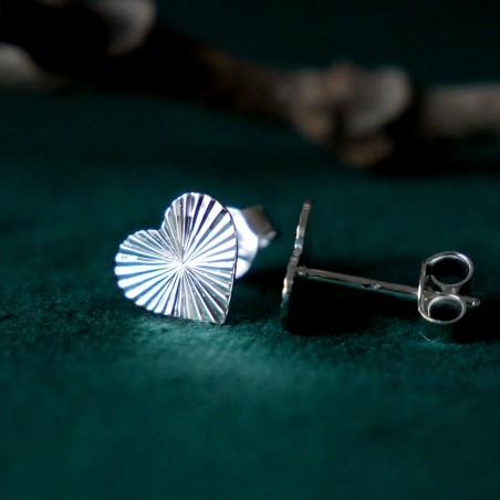 Large Sparkling Heart Stud Earrings in Recycled Sterling Silver with a Textured Finish