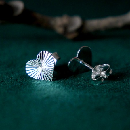 Grande boucles d'oreilles puces cœurs scintillant en argent 925 strié recyclé fines pour femme