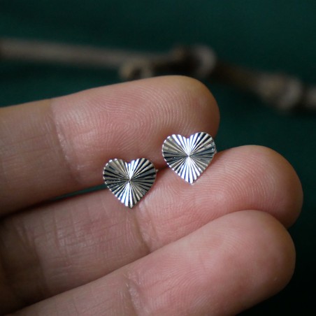 Large Sparkling Heart Stud Earrings in Recycled Sterling Silver with a Textured Finish