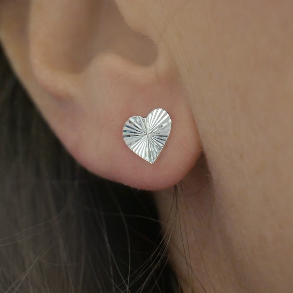 Large Sparkling Heart Stud Earrings in Recycled Sterling Silver with a Textured Finish